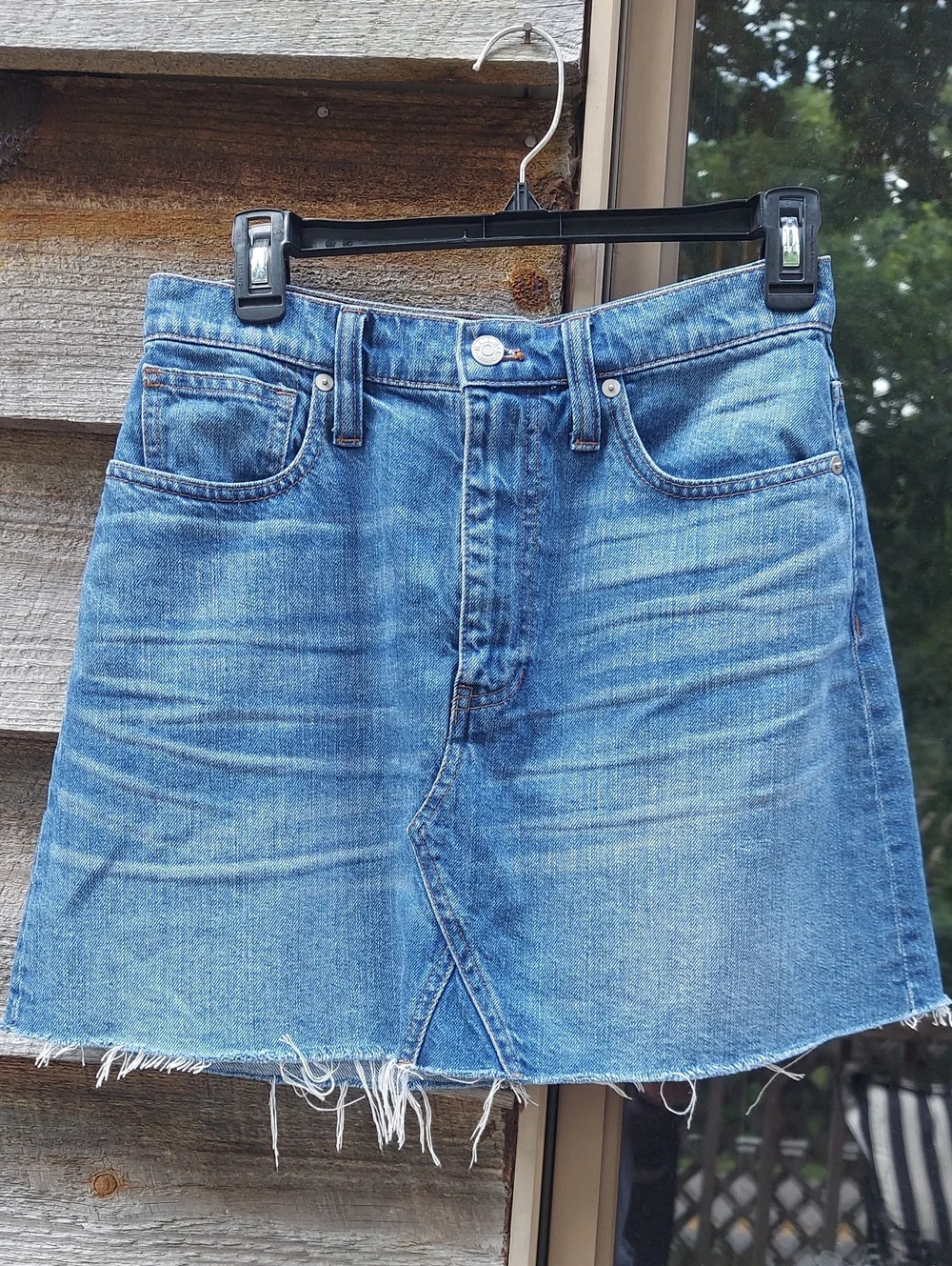 Madewell Light Blue Denim Frayed Edge Mini Skirt